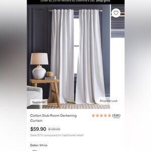 Set of 2 - Quince Like New White Cotton Slub Room Darkening Curtains, 48x84